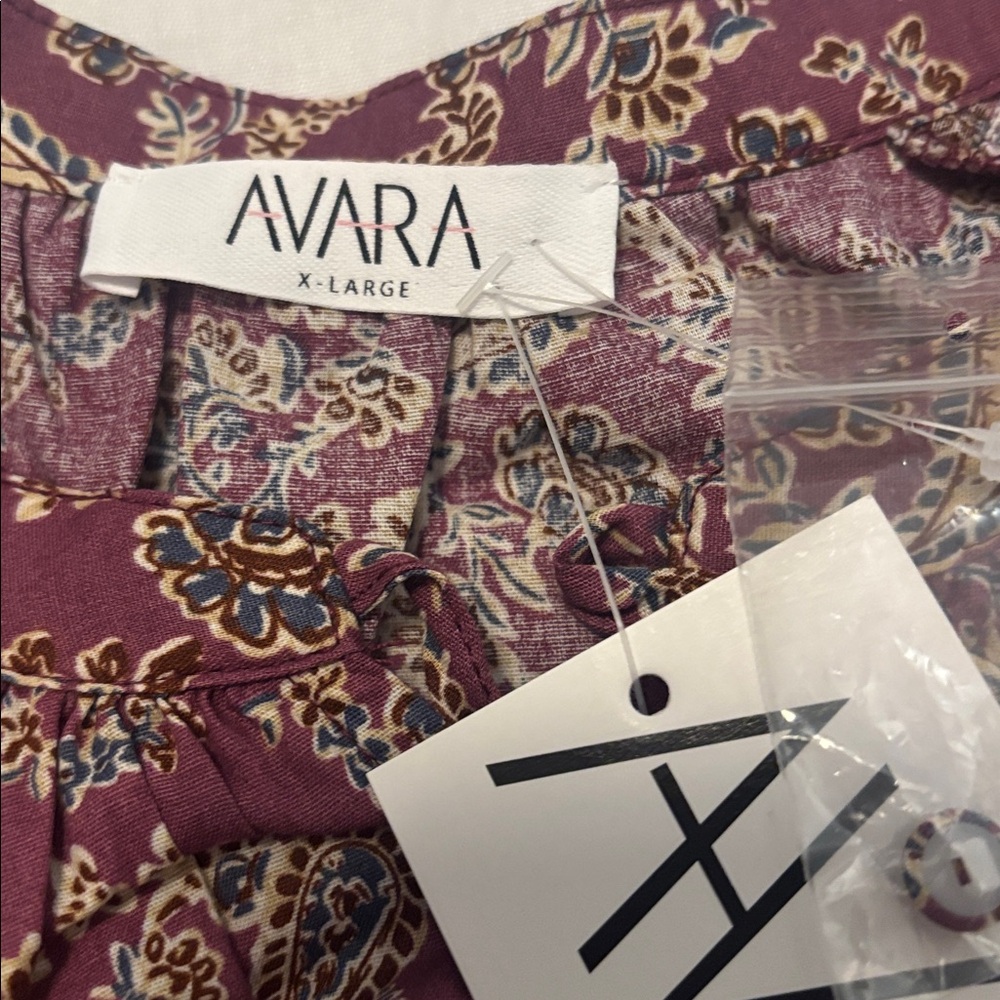 Avara Hadley Peasant top mauve paisley SZ XL 100% cotton puffy sleeve boho NWT - Picture 4 of 12